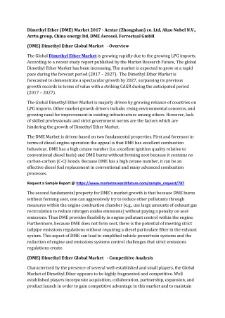 Dimethyl Ether (DME) Market 2017: Key Players, Development and Opportunities by Forecast to 2027