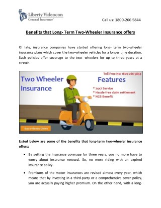 Benefits that Long- Term Two-Wheeler Insurance offers