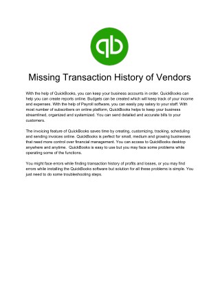 QuickBooks Error: Missing Transaction History of Vendors in QuickBooks