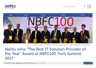 Nelito wins "The Best IT Solution Provider of the Year" Award at NBFC100 Tech Summit 2017