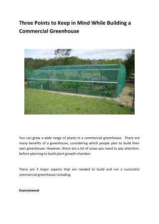 Three Points to Keep in Mind While Building a Commercial Greenhouse