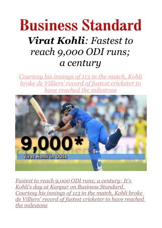 Virat Kohli: Fastest to reach 9,000 ODI runs; a century