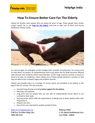 How To Ensure Better Care and Help For The Elderly