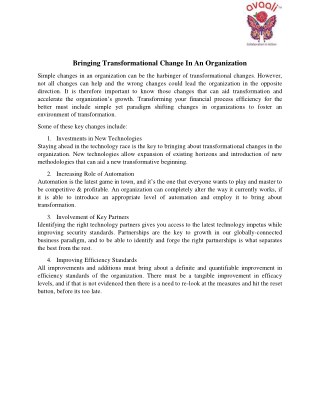 Bringing Transformational Change in an Organization