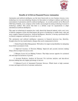 Benefits of AI Driven Financial Process Automation