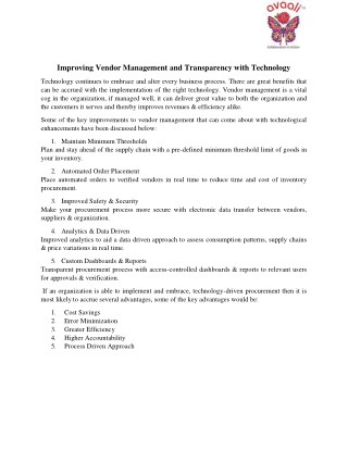 Improving Vendor Management and Transparency with Technology