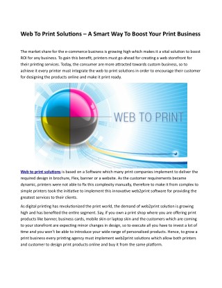 Web To Print Solutions – A Smart Way To Boost Your Print Business