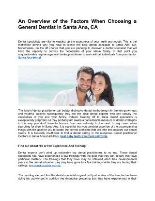 An Overview of the Factors When Choosing a General Dentist in Santa Ana, CA