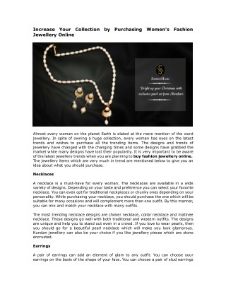 Increase Your Collection by Purchasing Women's Fashion Jewellery Online
