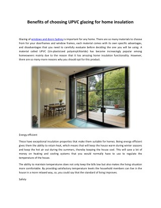 Benefits of choosing UPVC glazing for home insulation