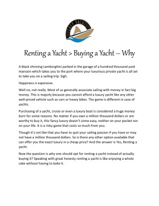 Renting a Yacht > Buying a Yacht – Why?