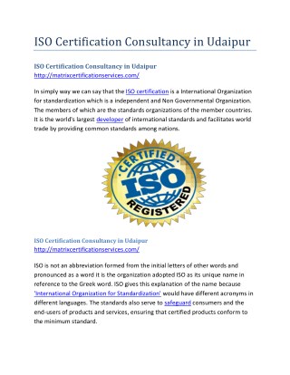ISO Certification Consultancy in Udaipur