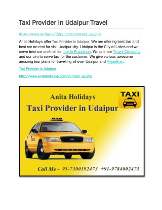 Taxi provider in udaipur travel