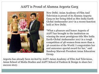 AAFT is Proud of Alumna Argeeta Garg