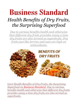 Health Benefits of Dry Fruits, the Surprising Superfood