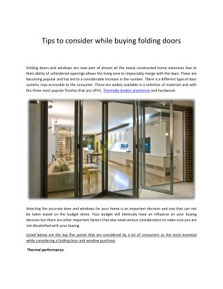 Tips to consider while buying folding doors