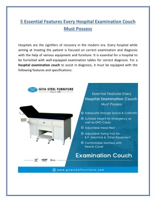 Essential Need of Any Hospital- Examination Couch