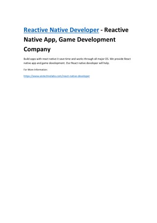 Reactive Native Developer - Reactive Native App, Game Development Company