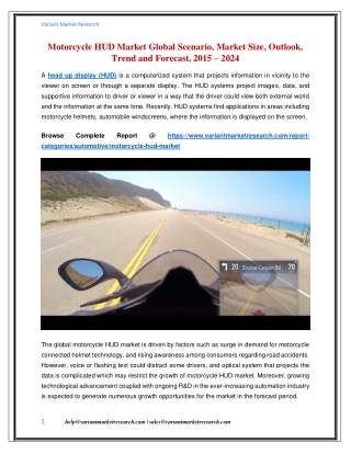 Motorcycle HUD Market Size and Forecast up, 2015-2024: Variant Market Research
