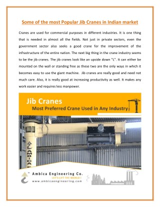 Jib Crane - The Best Mechanism for Industries Use