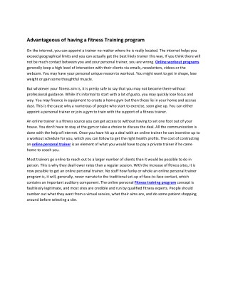 Advantageous of having a fitness Training program