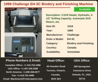 Buy Used 1999 Challenge EH-3C Bindery and Finishing Machine