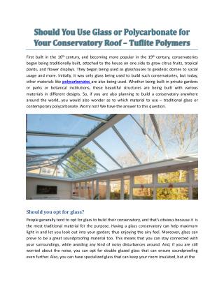 Should You Use Glass Or Polycarbonate For Your Conservatory Roof - Tuflite Polymers