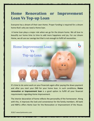 Home Renovation or Improvement Loan Vs Top-up Loan
