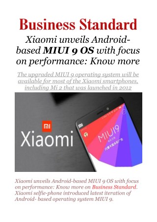 Xiaomi unveils Android-based MIUI 9 OS with focus on performance: Know more