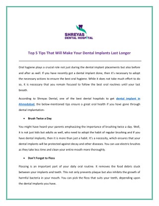 Top 5 Tips That Will Make Your Dental Implants Last Longer