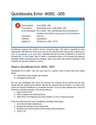 Process to Fix QuickBooks 6000, -305 Error