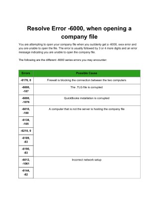 QuickBooks Resolve Error -6000, when opening a company file