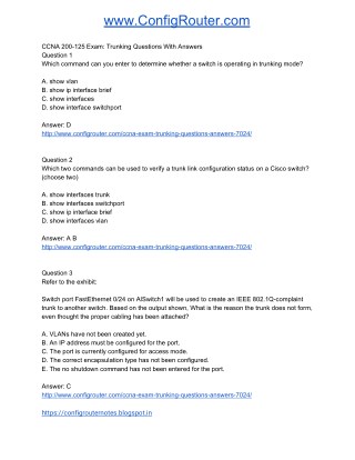 CCNA 200-125 Exam Trunking Questions With Answers