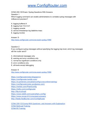 CCNA 200-125 Exam Syslog Questions With Answers