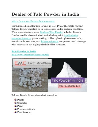 Dealer of Talc Powder in India