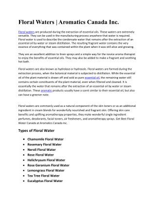 Floral Waters | Aromatics Canada Inc.