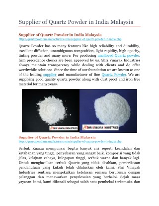 Supplier of Quartz Powder in India Malaysia