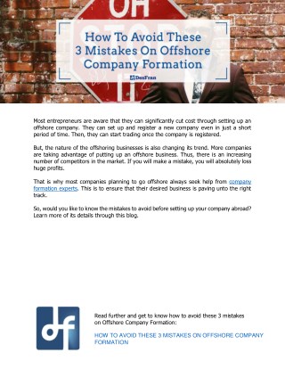 How To Avoid These 3 Mistakes On Offshore Company Formation