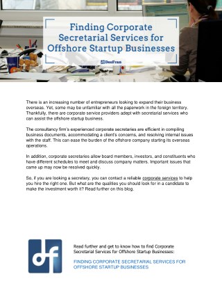 Finding Corporate Secretarial Services for Offshore Startup Businesses
