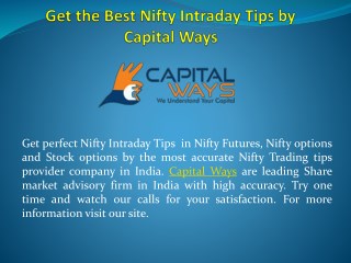 Get the Best Nifty Intraday Tips by Capital Ways