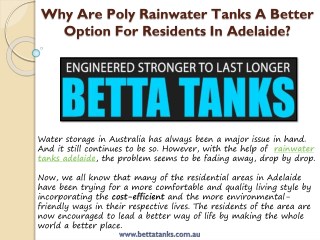 Why Are Poly RainwaterTanks A Better Option For Residents In Adelaide?