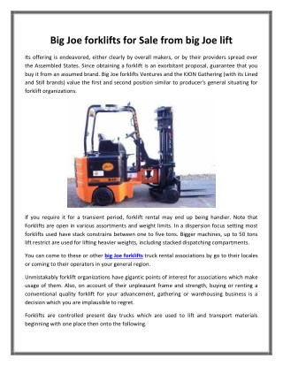 Big Joe forklifts for Sale from big Joe lift