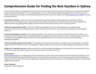 Comprehensive Guide for Finding the Best Gazebos in Sydney