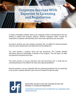 Corporate Services with Expertise in Licensing and Registration