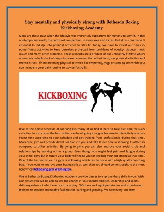 Stay mentally and physically strong with Bethesda Boxing Kickboxing Academy