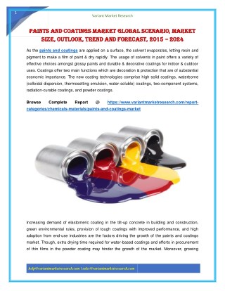 Paints and Coatings Market Global Scenario, Market Size, Outlook, Trend and Forecast, 2015 – 2024