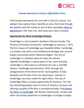 Canada Apartment Living at Affordable Prices