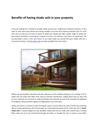Benefits of having shade sails in your property