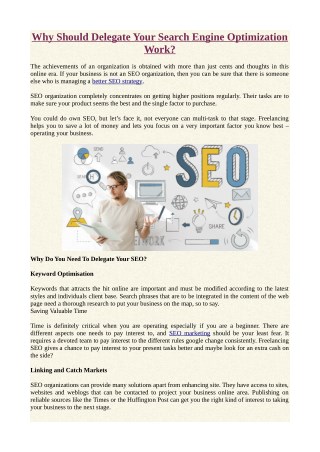 Why Should Delegate Your Search Engine Optimization Work?