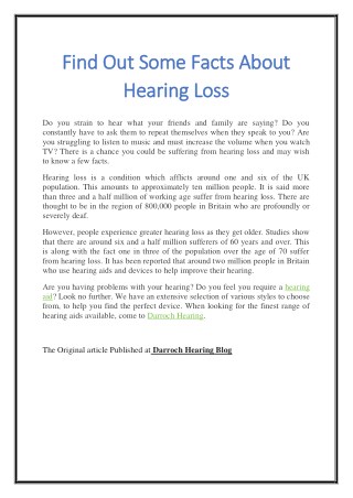 Find Out Some Facts About Hearing Loss